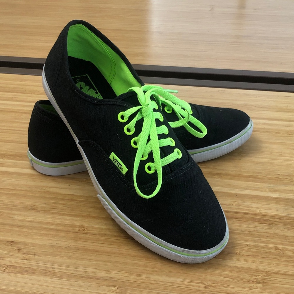 Vans Black Shoes with Bright Green Accents